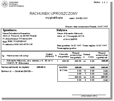 Przykadowy wydruk rachunku (kliknij aby powikszy)