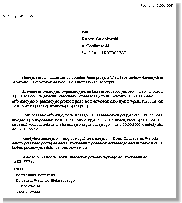 Przykadowy wydruk zawiadomienia dla kandydata (kliknij aby powikszy)