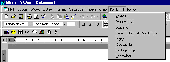 Menu Dziekanat w MS Word97